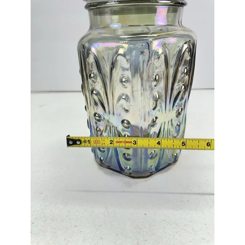 Vintage LE Smith Imperial Atterbury Scroll Canister Jar Iridescent Carnival 9